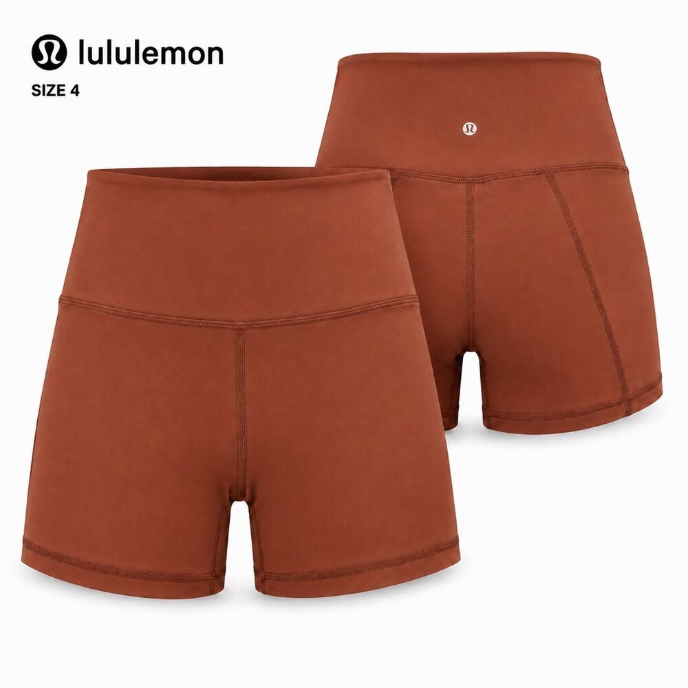lululemon Women's Brown Solid Biker Shorts Stretch Elastic Waist Yoga Sz 4